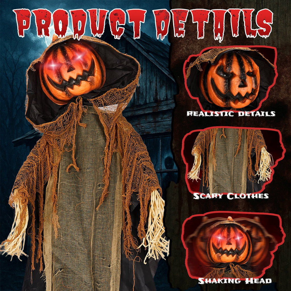 6ft Pumpkin Man Animated Animatronic Decoration Creepy Halloween w/ Classic Cape Creepy Cloaked Jack-o'-Lantern for Porch & Yard