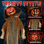 6ft Pumpkin Man Animated Animatronic Decoration Creepy Halloween w/ Classic Cape Creepy Cloaked Jack-o'-Lantern for Porch & Yard