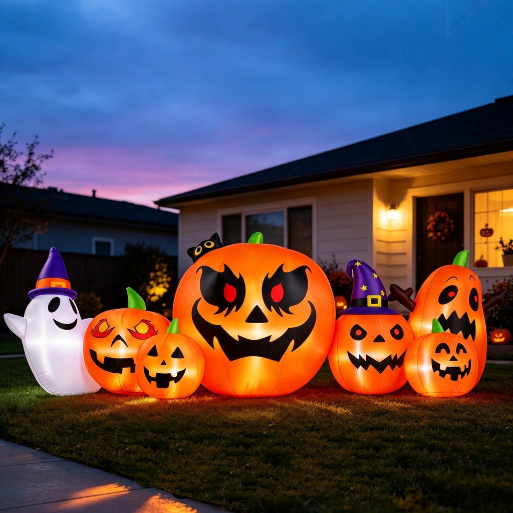 7.9FT Halloween Inflatable Pumpkin Ghost with Lights, Halloween Blow Ups Outdoor Decoration for Home Party
