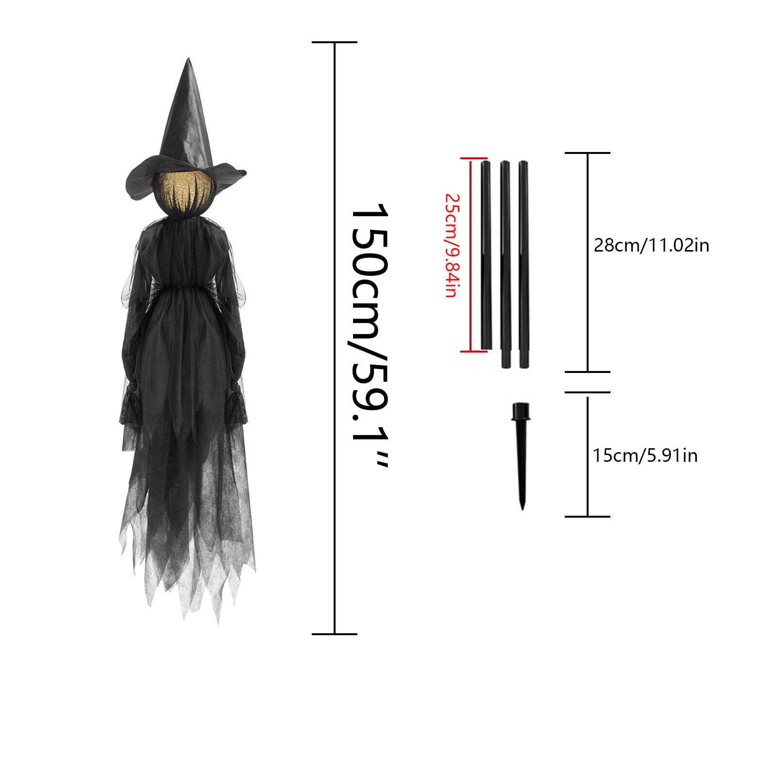 TOPRenddon Life-Size Glowing Witch Decor - 3-Pack 59" Halloween Yard Figures with Color-Changing LED Faces & Rainproof Fabric for Outdoor Haunted Displays