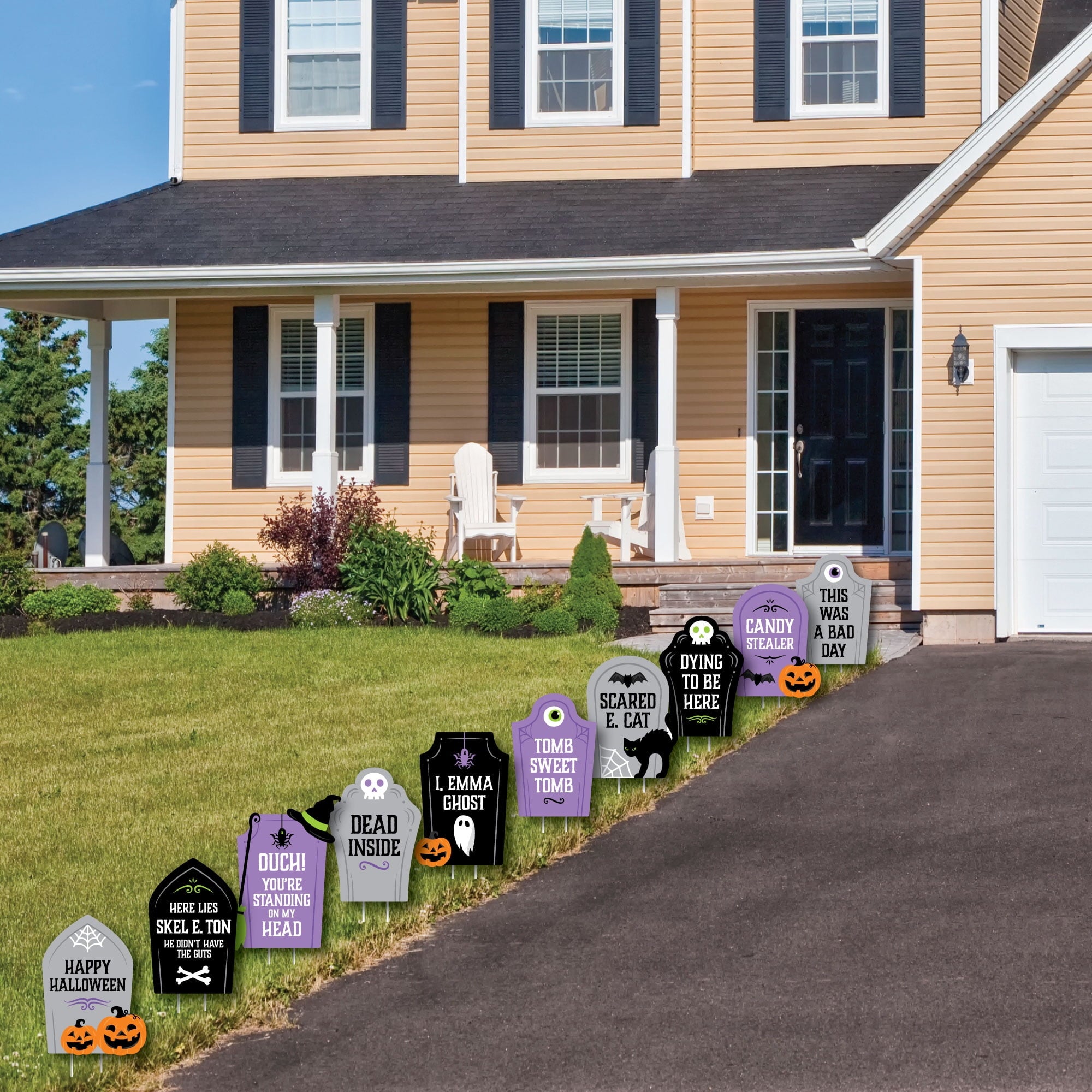 Big Dot of Happiness Cute and Colorful Tombstones - Lawn Decorations - Outdoor Kids Halloween Party Yard Decorations - 10 Piece
