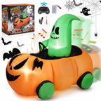 (2 pack) 2.6ft Halloween Inflatable with Music and Lights,Remote Control Pumpkin Ghost Car,Blow ups Rc Car,Indoor Outdoor,Orange Green