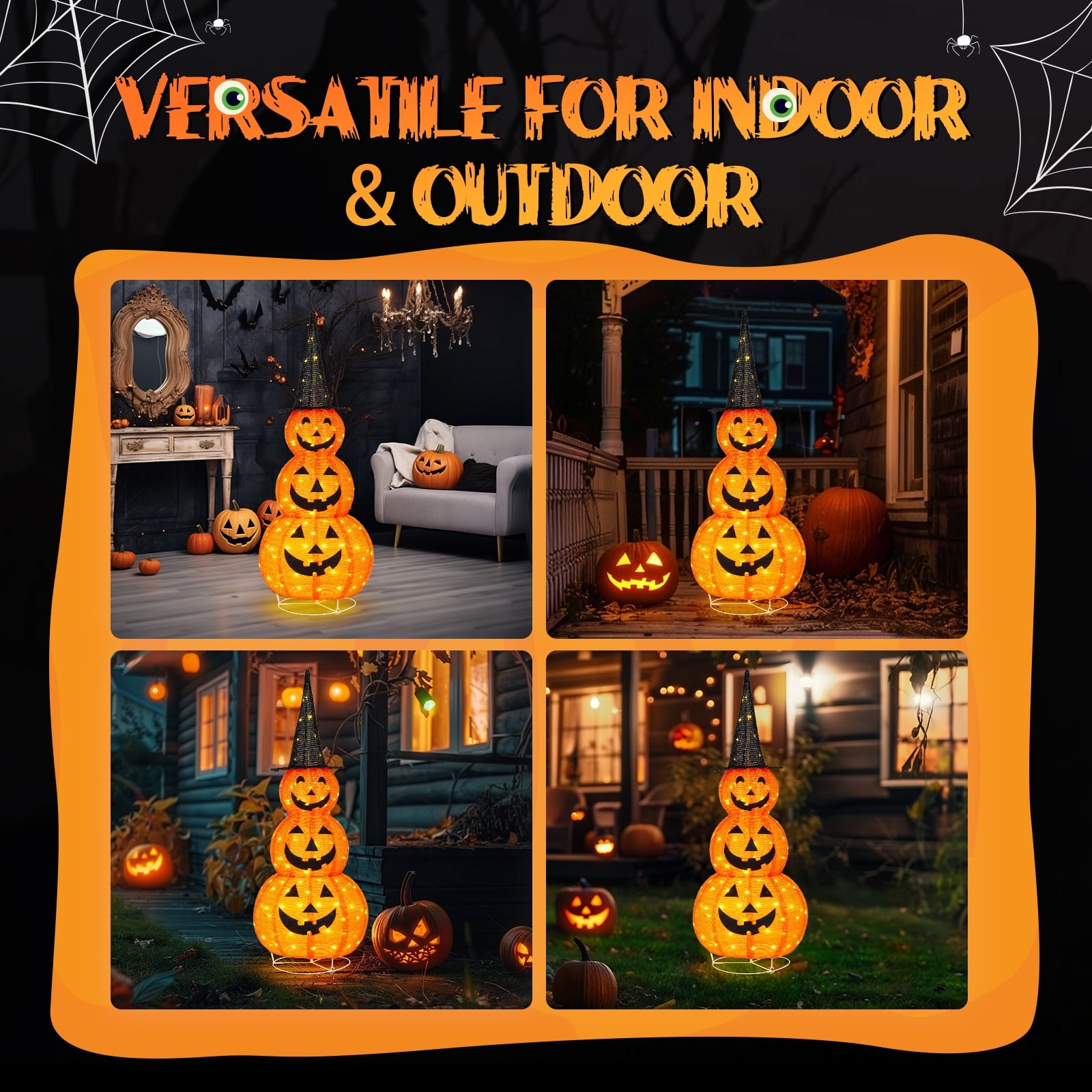 5'' Halloween Outdoor Decor, Halloween Pumpkins Lighted Pumpkins, Halloween Yard Decoration for Party