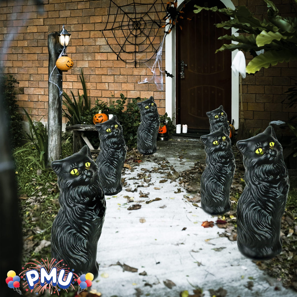PMU Halloween Black Cat - Blow Mold Plastic Cat Statue - Perfect Décor for Halloween, Home, Yard, Lawn, Garden, Indoor and Outdoor - Best for Party Favors and Supplies - (Yellow Eyes) 17 Inch Pkg/1