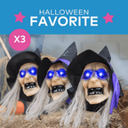 Light-Up Witch Head Yard Stake Halloween Decorations - 3 Pieces