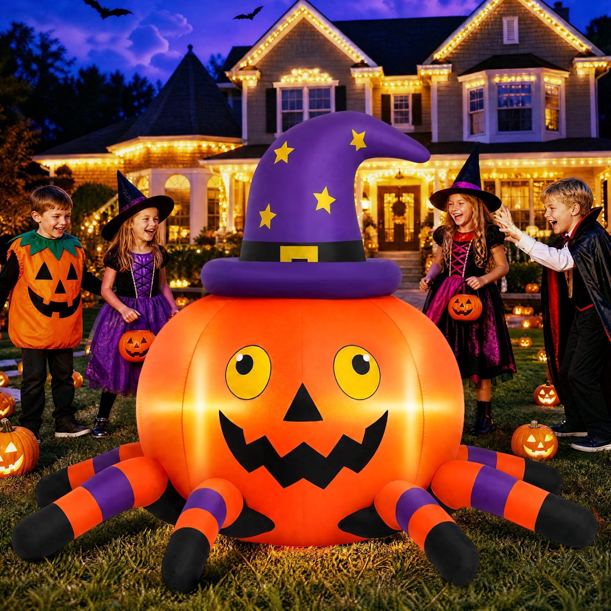 6.2FT Halloween Inflatable Decorations Pumpkin Spider with LED Lights, Halloween Blow Ups for Yard Party