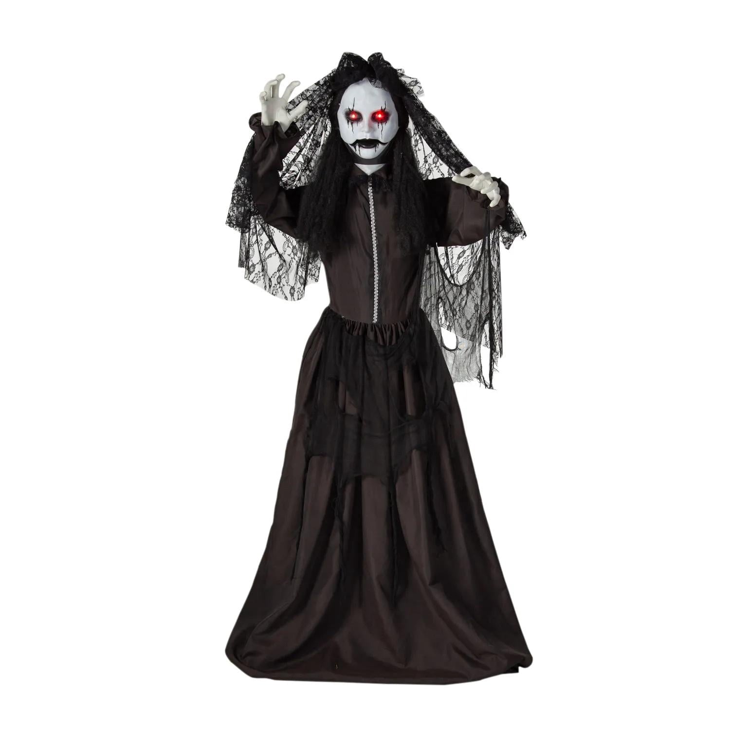 5 Ft. 6" Jaw-Dropping Scary Bride with Black Dress Standing Halloween Decoration
