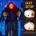 3 FT Halloween Hanging Swinging Skeleton,Light Up Creepy Grim Reaper with Black Hood Decorations for Halloween Hanging Decorations Indoor Outdoor Yard Home Decorations