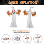 12FT Halloween Inflatables Ghost Outdoor Halloween Decoration w/ Scary Flames,4pcs LED Lights