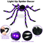 Spider Webs Halloween Decorations Outdoor, 50" Light Up Giant Spider + 276" Triangular Spider Webs, Yard Outdoor Halloween Decor