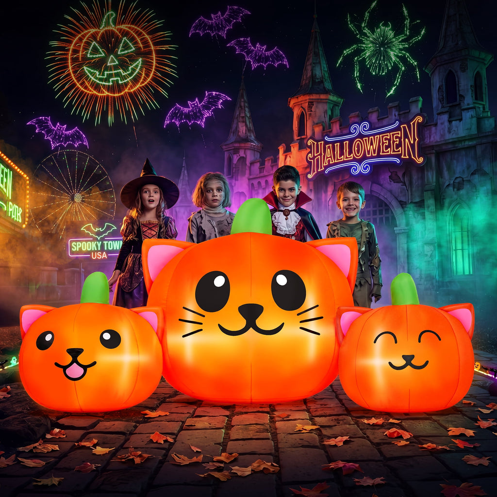 6.2FT Halloween Inflatable Pumpkin Cat Outdoor Decorations, Halloween Blow Ups with Lights for Party, Yard