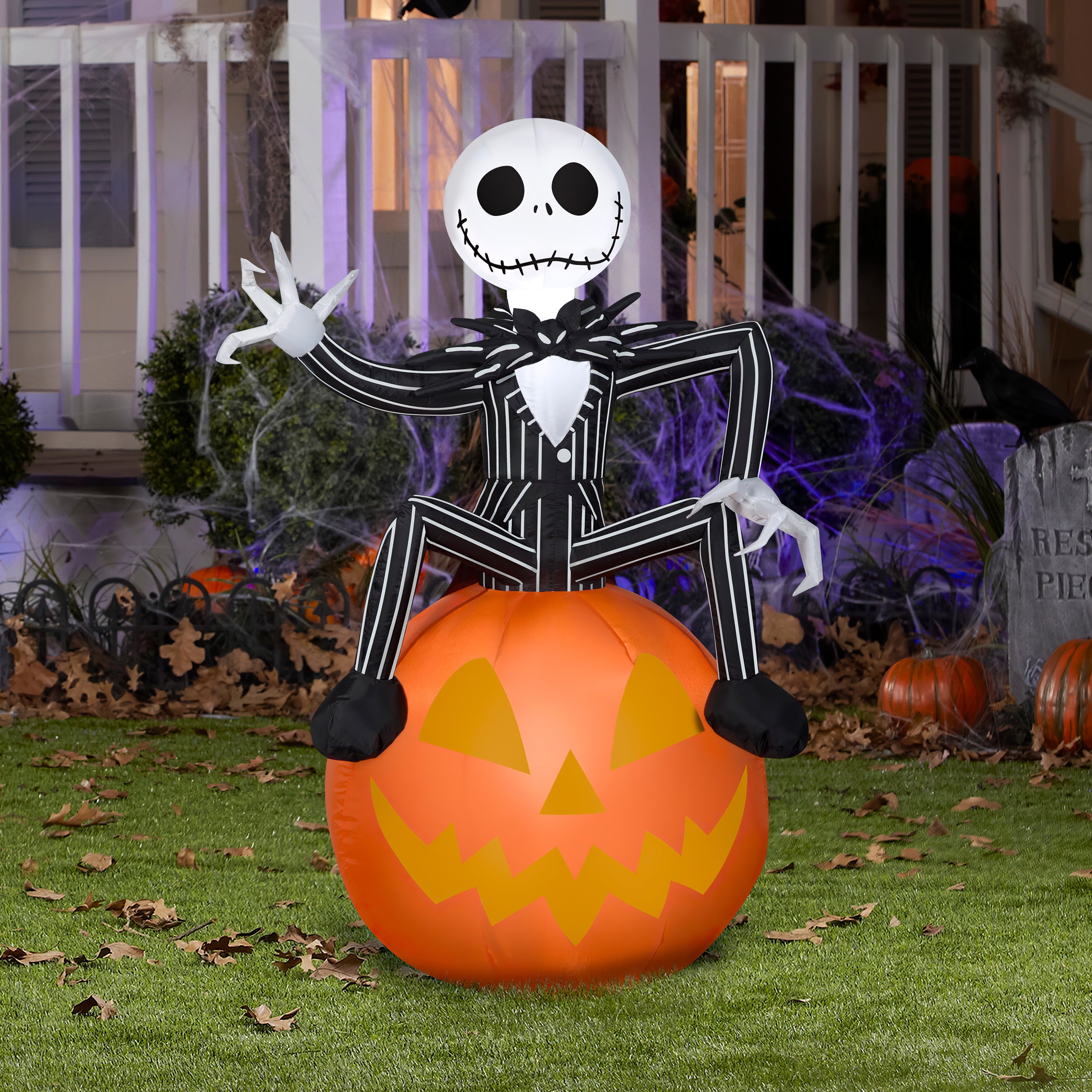 Airblown Inflatable Nightmare Before Christmas Jack on Pumpkin Disney, 3.5 ft Tall, Multicolored