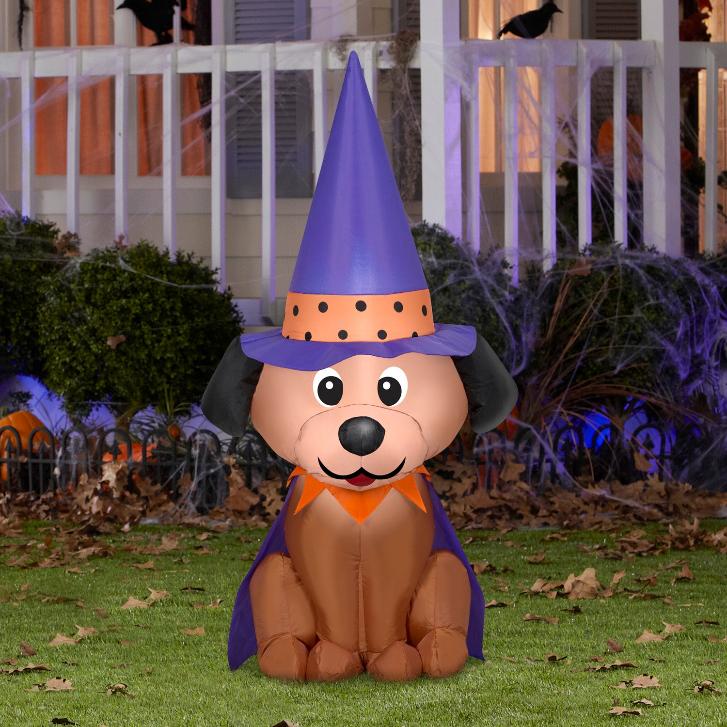 Halloween Inflatable Dog in Witch Hat, 4 ft Tall, Multi