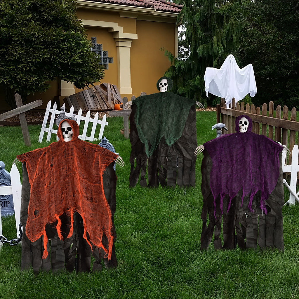 Nifti Nest Halloween Skeleton, 3 Pcs Ghost Decorations, Halloween Props, Halloween Yard Decorations, Black,Green,Red