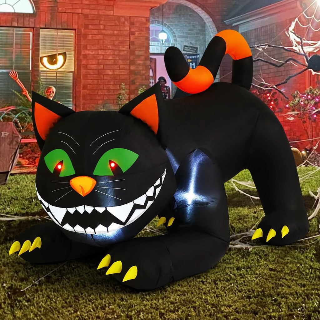 COMIN 6 FT Animated Halloween Inflatables Black Cat Outdoor Decorations Blow Up Yard Large Cat with Moving Head and Built-in LEDs for Indoor Party Garden Lawn Decor