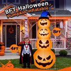 8ft Halloween Inflatable, Stacked Pumpkins with Witch Hat and Built-in LED Lights, Outdoor Blow up Yard Decor for Lawn, Garden, Porch and Halloween Party, Orange