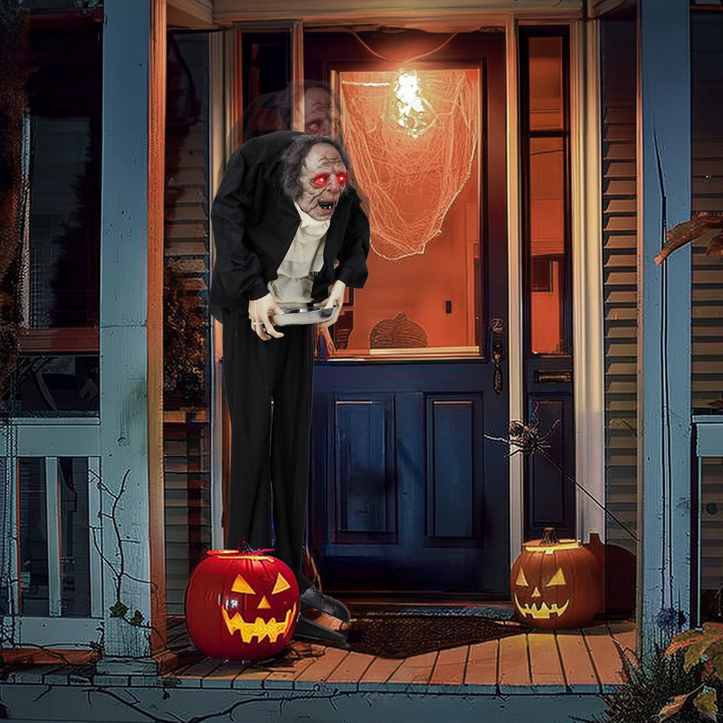 5FT Halloween Animatronic Grandpa w/ Candy Dish The Sound Activated Standing Halloween Prop
