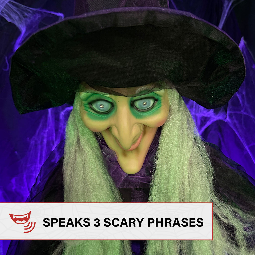 Life-Size Animated Talking Witch w/ Broomstick, 6 ft Halloween Decoration, HHWITCH-5FLSA