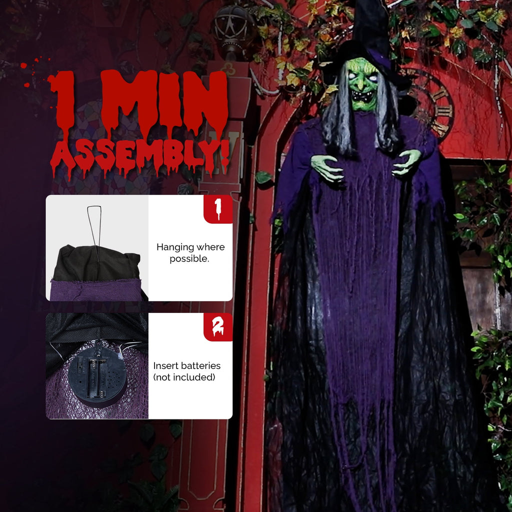 12FT Halloween Animatronic Witch Standing Outdoor Halloween Decoration w/ Green Eyes,Scary Sounds