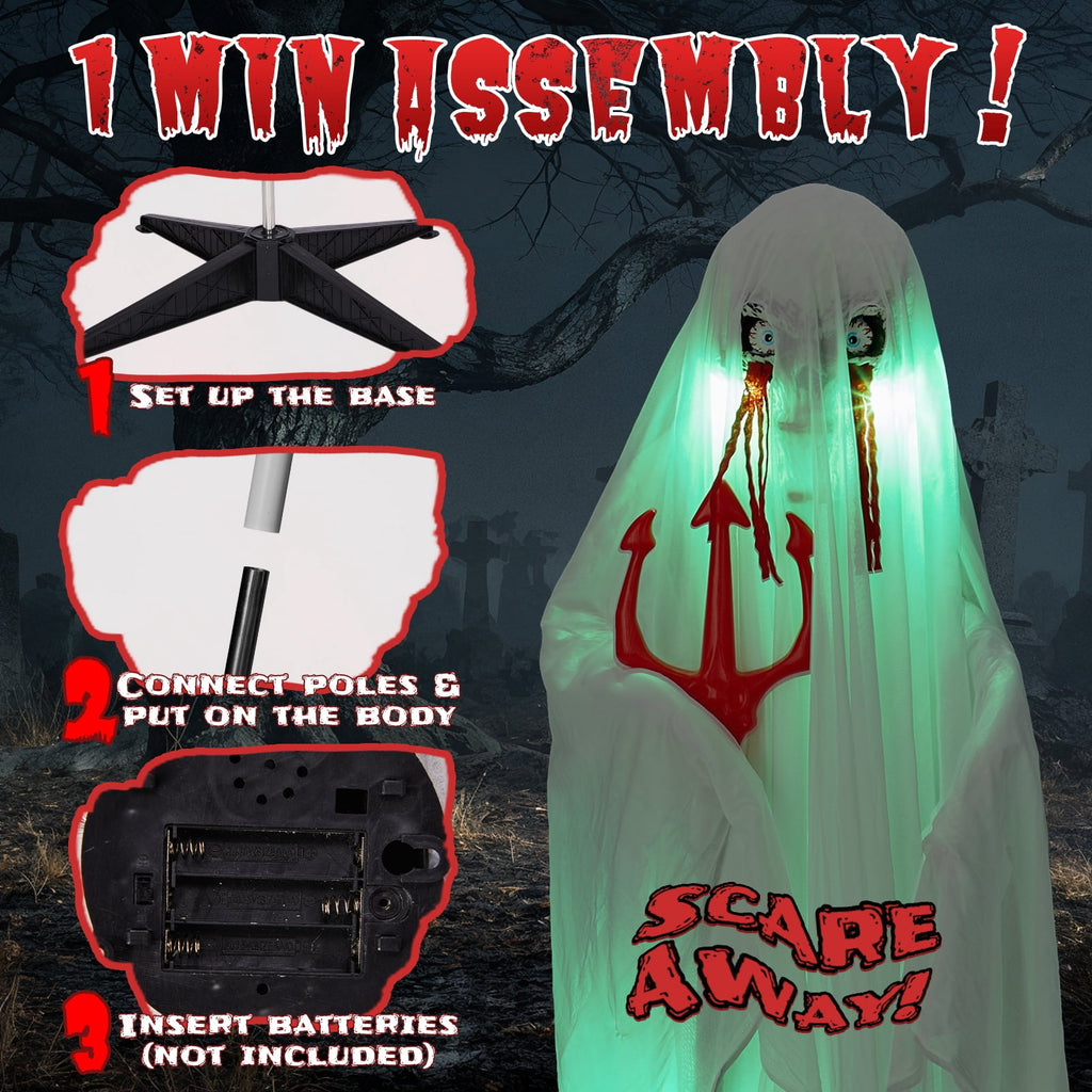 4.5ft Hanging Ghost Animated Halloween Decoration Creepy Halloween Skeleton w/ Pre-Recorded Screaming, LED Eyes