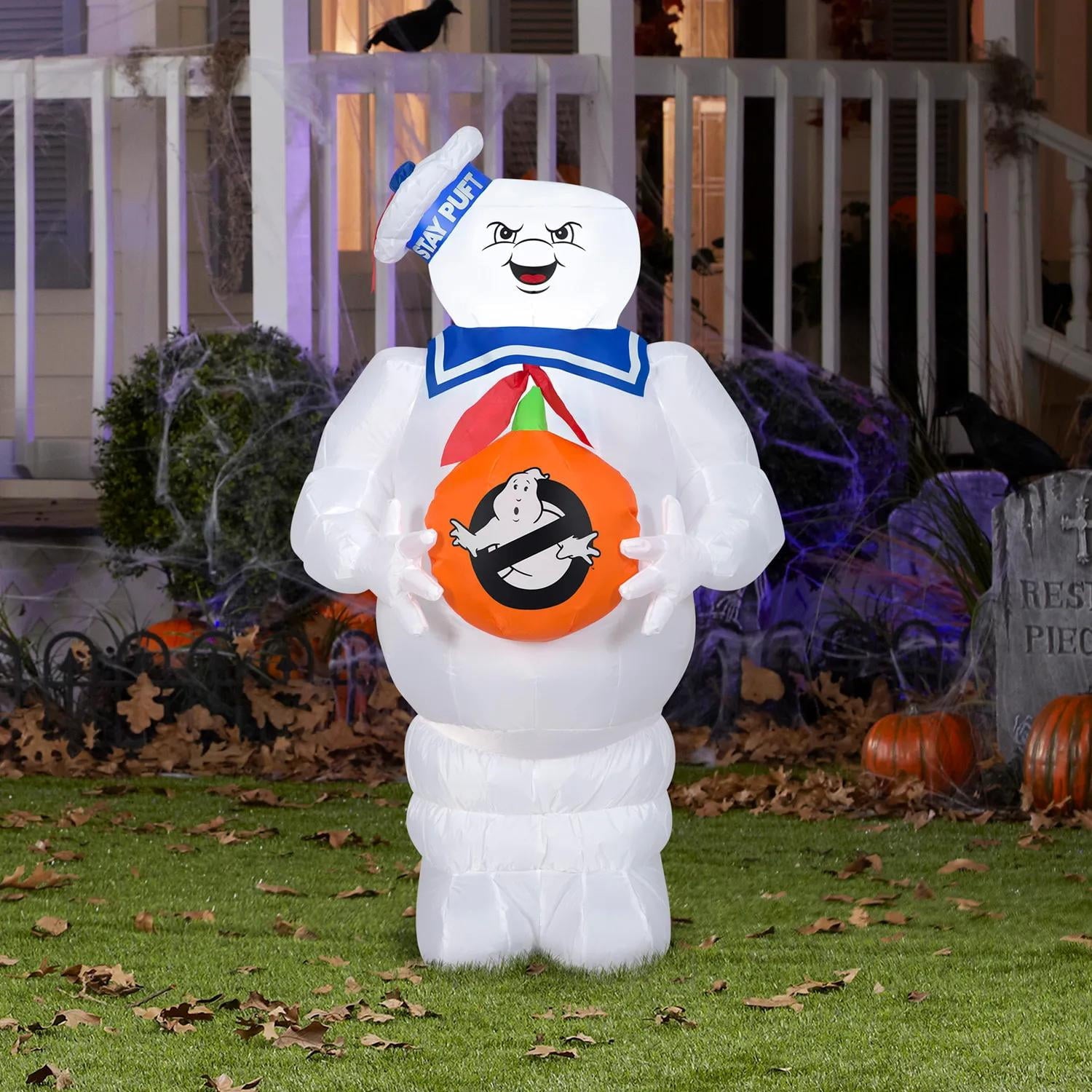 42 Airblown Blowup Inflatable Ghostbusters Stay Puft Marshmallow Man with Jack-O-Lantern Halloween Outdoor Yard Decoration