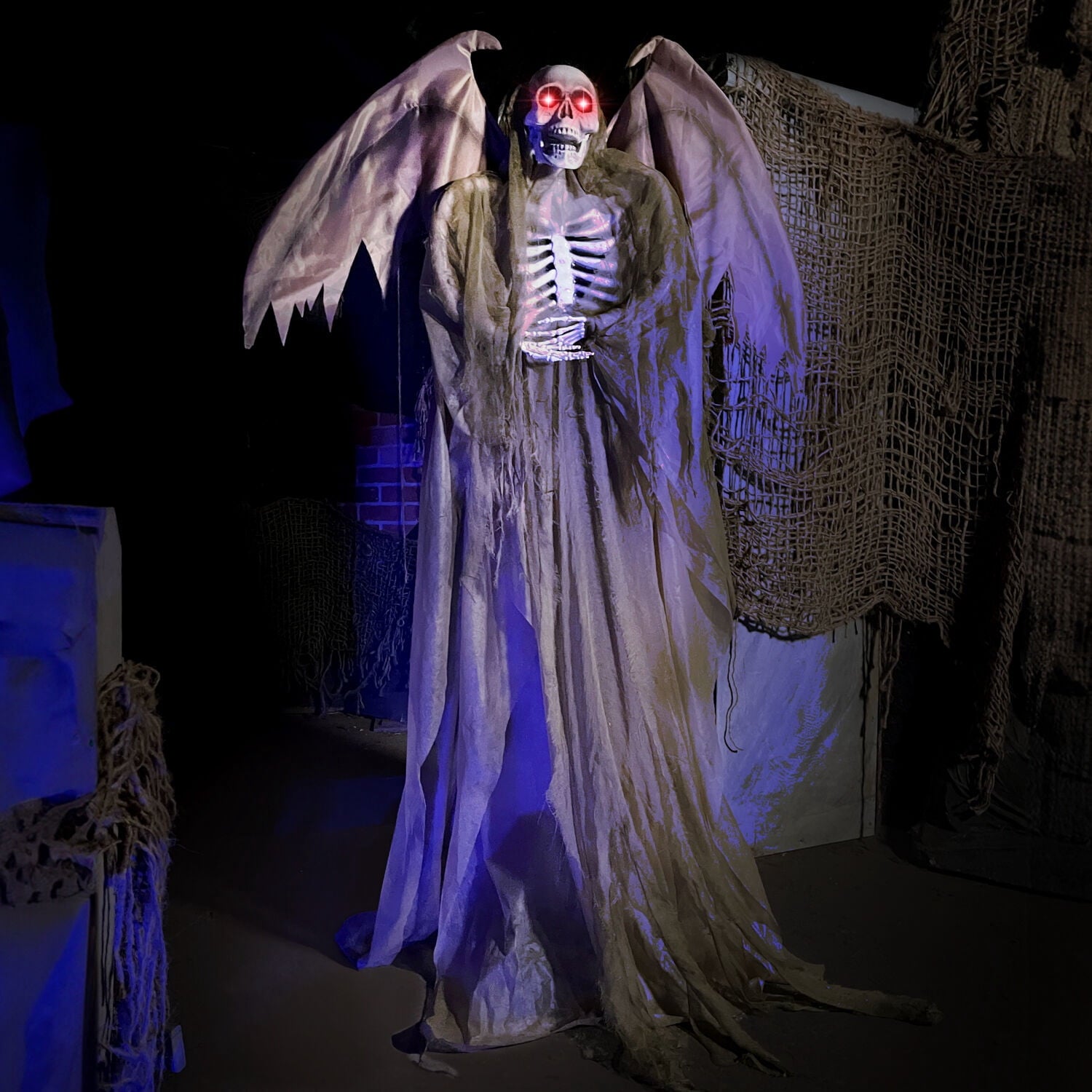 5.5 ft Life-size Animatronic Reaper with Wings, Halloween Decoration, HHWINGSKEL-4FLSA