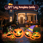 B&D 8FT Long Halloween Inflatables Pumpkin, Blow Up Pumpkins Inflatables with Witch Hat & Black Cat Built-in LED Lights for Halloween Party Yard Garden Lawn Decor
