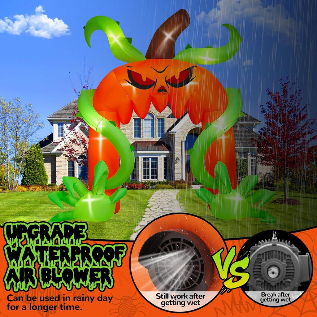 12FT Giant Halloween Pumpkin Arch Inflatable with LED Lights, Scary Blow-Up Decoration for Lawn, Garden, and Yard Holiday Party