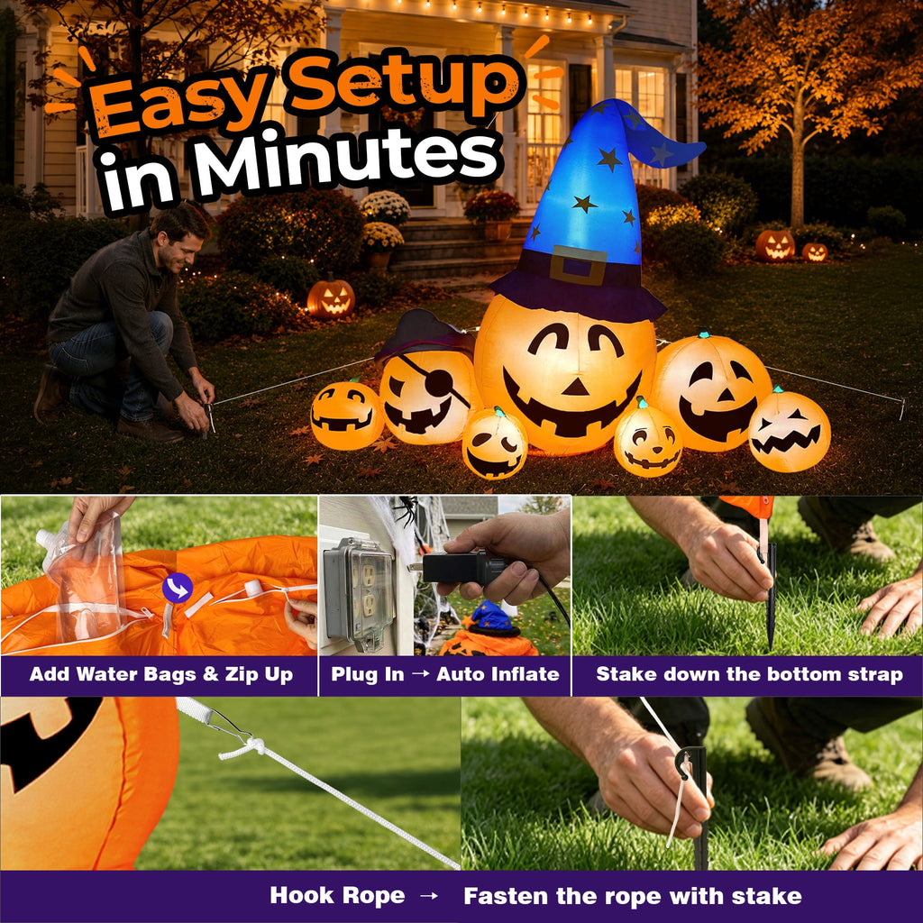 8.7ft Long Halloween Inflatable Pumpkin Decoration with Built-in LED Lights, Large Outdoor Blow-Up Yard Decor for Lawn, Garden, Porch, Haunted House and Halloween Party