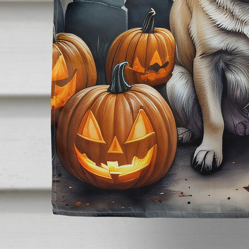 Halloween Pug Dog House Flag 28x40IN Double-Sided Polyester Decorative Sleeve Pole Flag for Outdoor Home Garden Patio