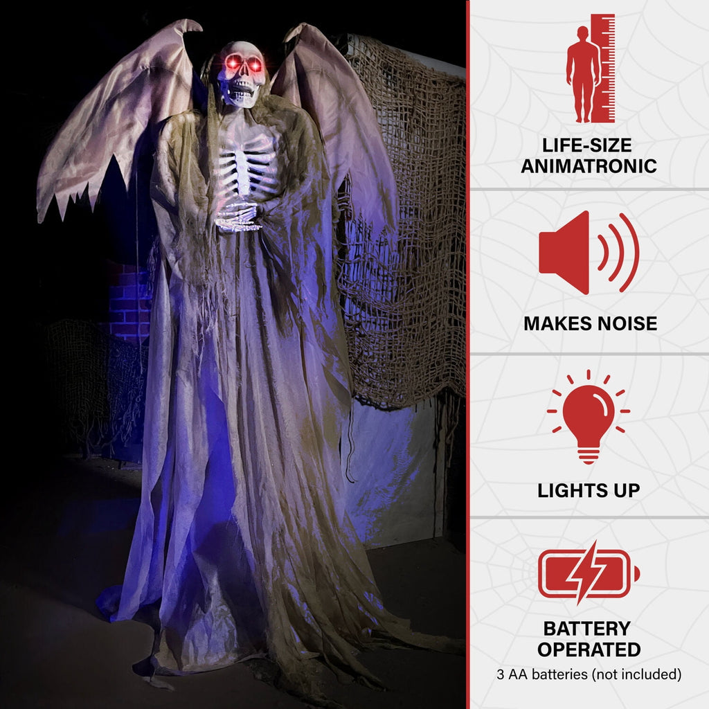 5.5 ft Life-size Animatronic Reaper with Wings, Halloween Decoration, HHWINGSKEL-4FLSA