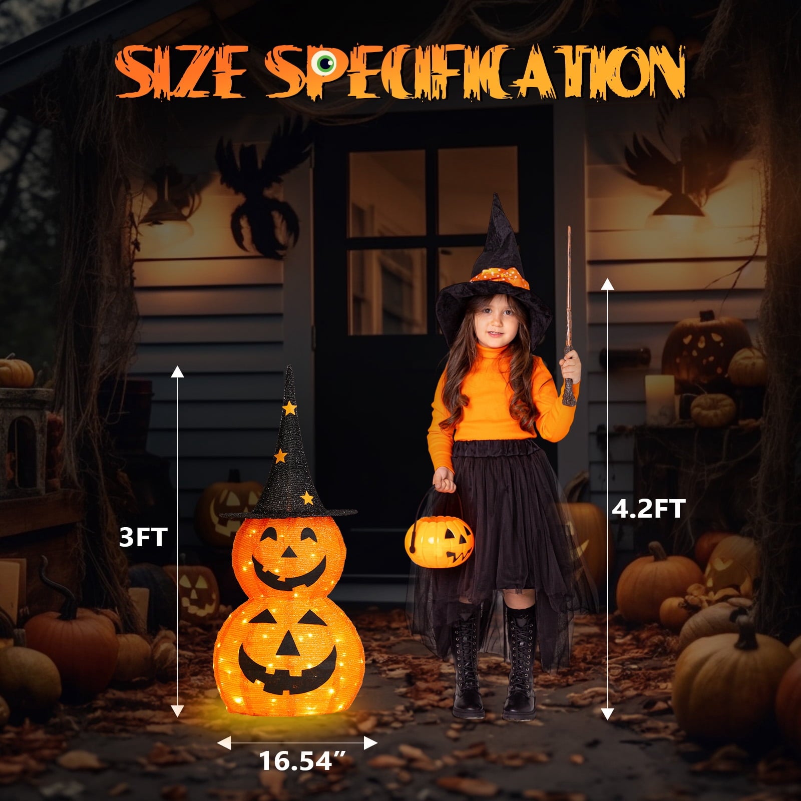 3FT Pumpkins Halloween Lighted Pumpkin Outdoor Decoration for Holiday Lawn Garden Party,2Pcs
