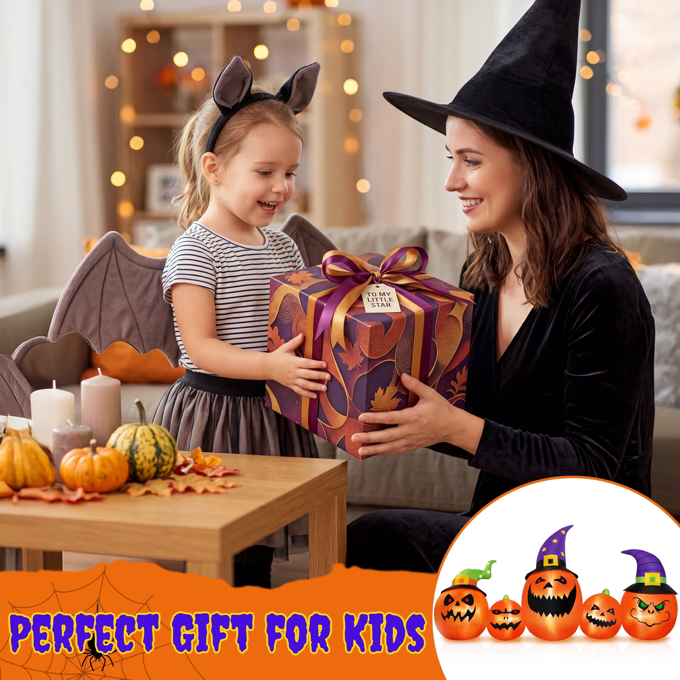(2 pack) 8FT Halloween Inflatable Pumpkins Blow ups Outdoor Decorations, Five Pumpkins with LED Lights for Party Yard