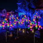 2 packs 40 LED Solar Halloween Lights, 2 Modes Halloween Bats Spiders Pumpkin Lights for Outdoor Decorations, Waterproof Stakes for Garden Yard Pathway Walkway