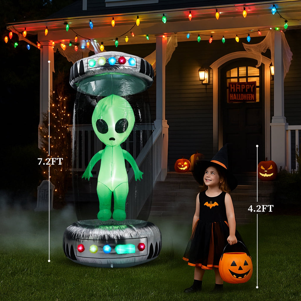 8' Halloween Inflatables UFO Alien Decoration Outdoor Light-up Holiday Decoration Halloween Decoration