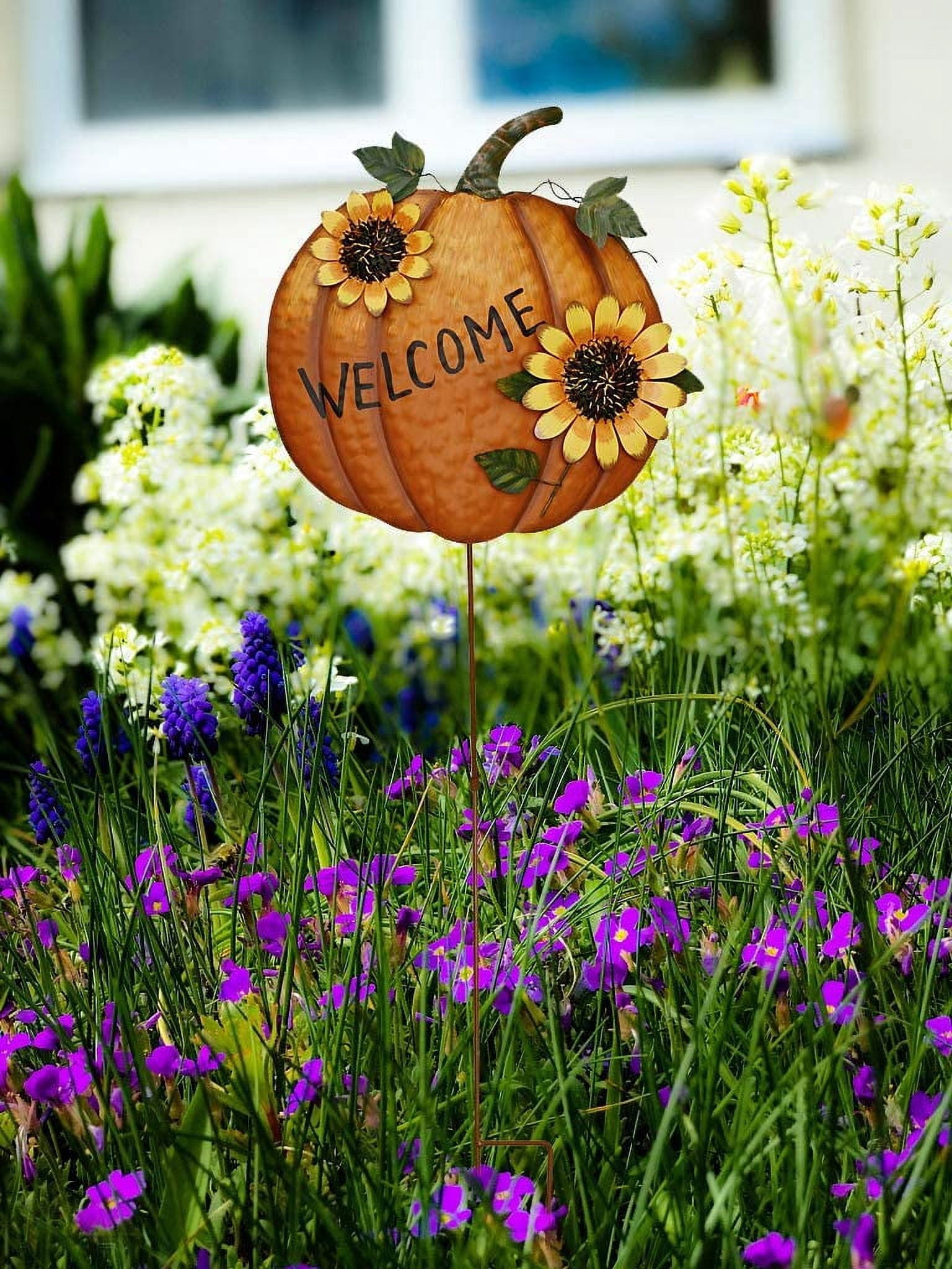 Pumpkin Garden Stake Metal Welcome Sign Fall Decor, Decorative Pumpkin Yard Garden Dcor Outdoor for Autumn Harvest Thanksgiving Halloween Rustic Pumpkin Decoration for Home (1, 14inX36.75in)