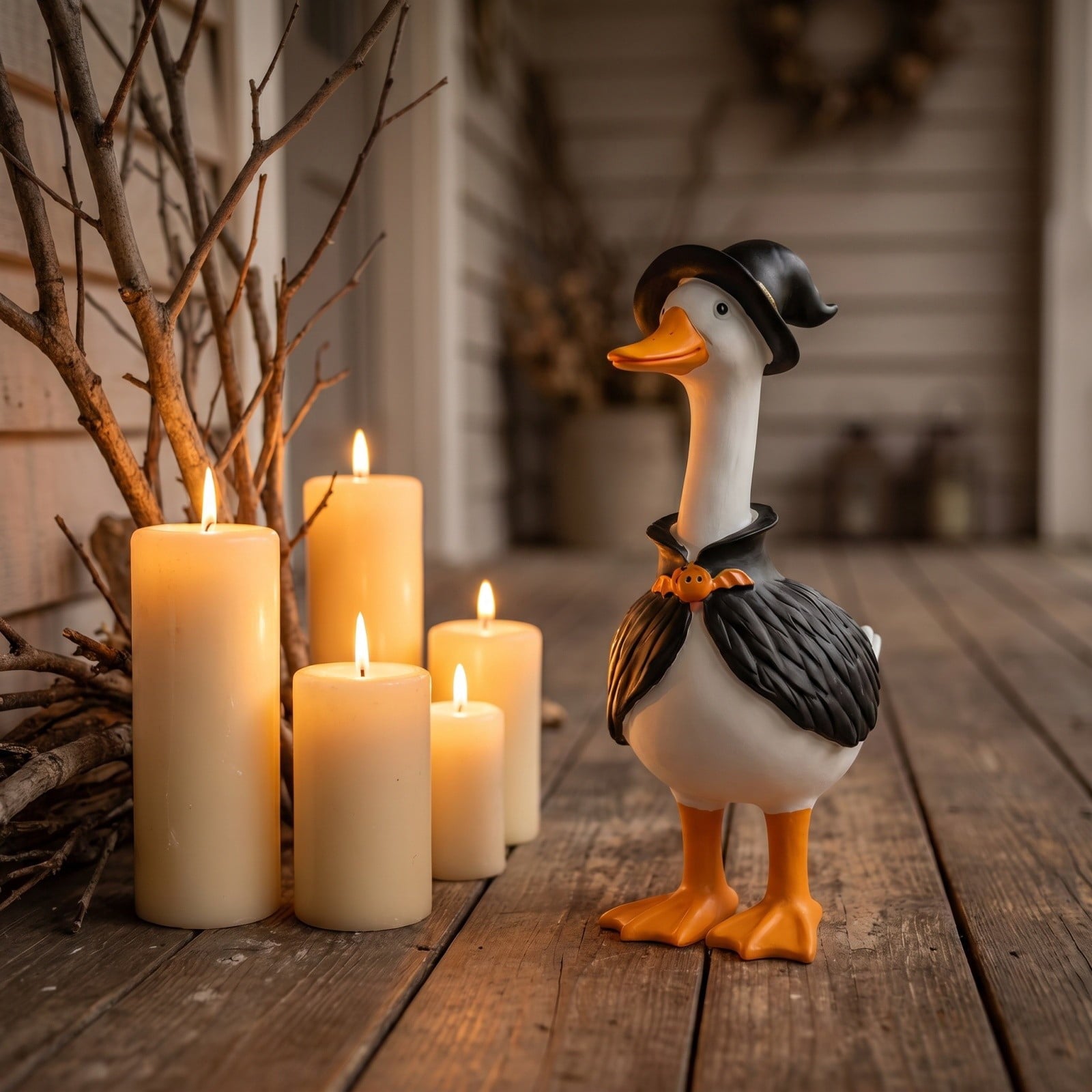 Clearance! Witch Goose Figurine with Hat and Cape, Halloween Porch Goose Statue 11.8", Resin Lawn Goose Decor for Yard, Halloween Gift Ideal