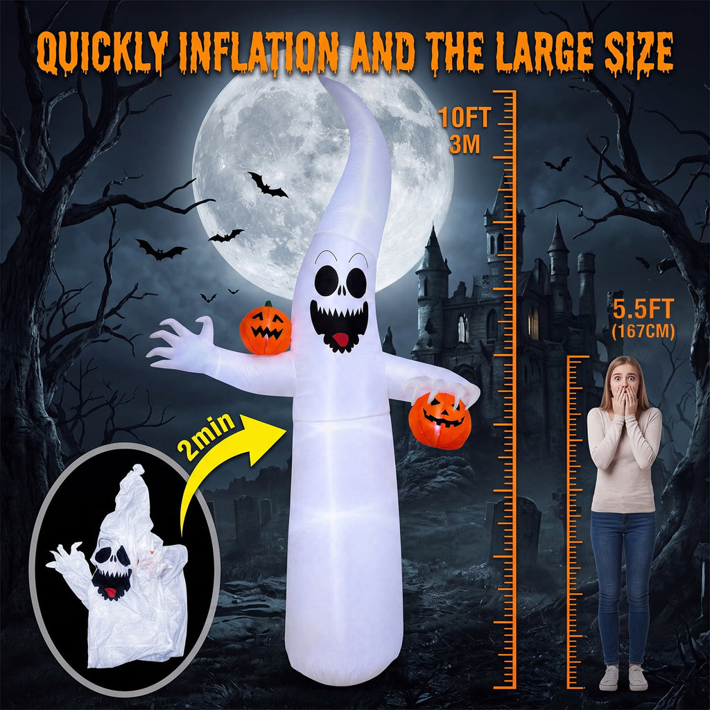 VETPW Halloween Inflatable, 10 FT Giant Ghost Pumpkin Arch Inflatable Decoration with LED Light for Outdoor, Holiday, Party, Yard, Garden Patio Lawn Outside Decor
