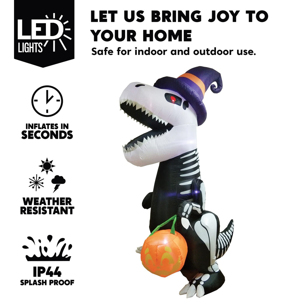 8 FT Halloween Inflatable Skeleton Dinosaur with Build-in LEDs Pumpkin Decorations,Halloween Outdoor Decorations Blow up Yard Decorations