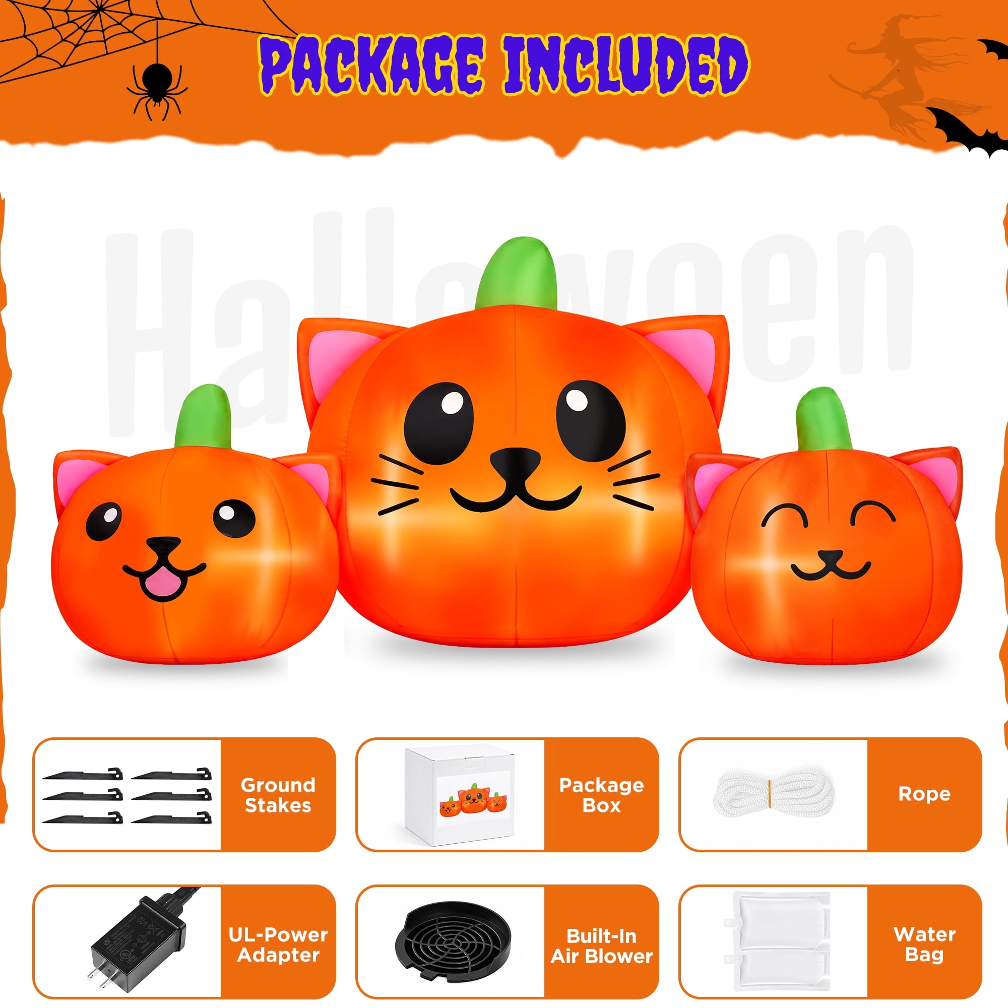 6.2FT Halloween Inflatable Pumpkin Cat Outdoor Decorations, Halloween Blow Ups with Lights for Party, Yard