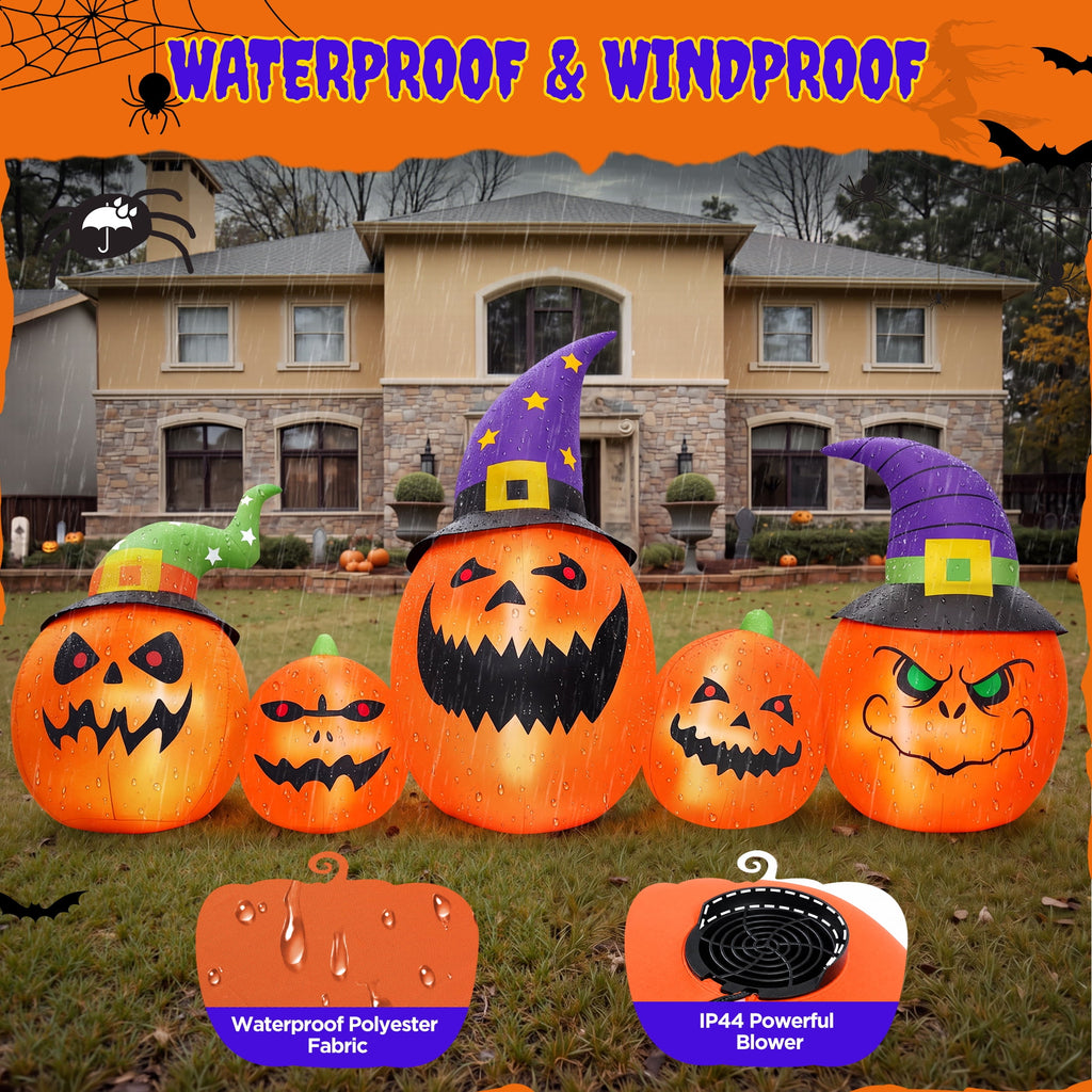 (2 pack) 8FT Halloween Inflatable Pumpkins Blow ups Outdoor Decorations, Five Pumpkins with LED Lights for Party Yard