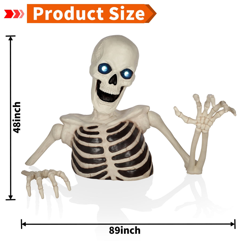 48" Halloween Giant Groundbreaker Skeleton with LED Light Moving Eyes, Creepy Sound Effect for Yard Porch Halloween Decoration