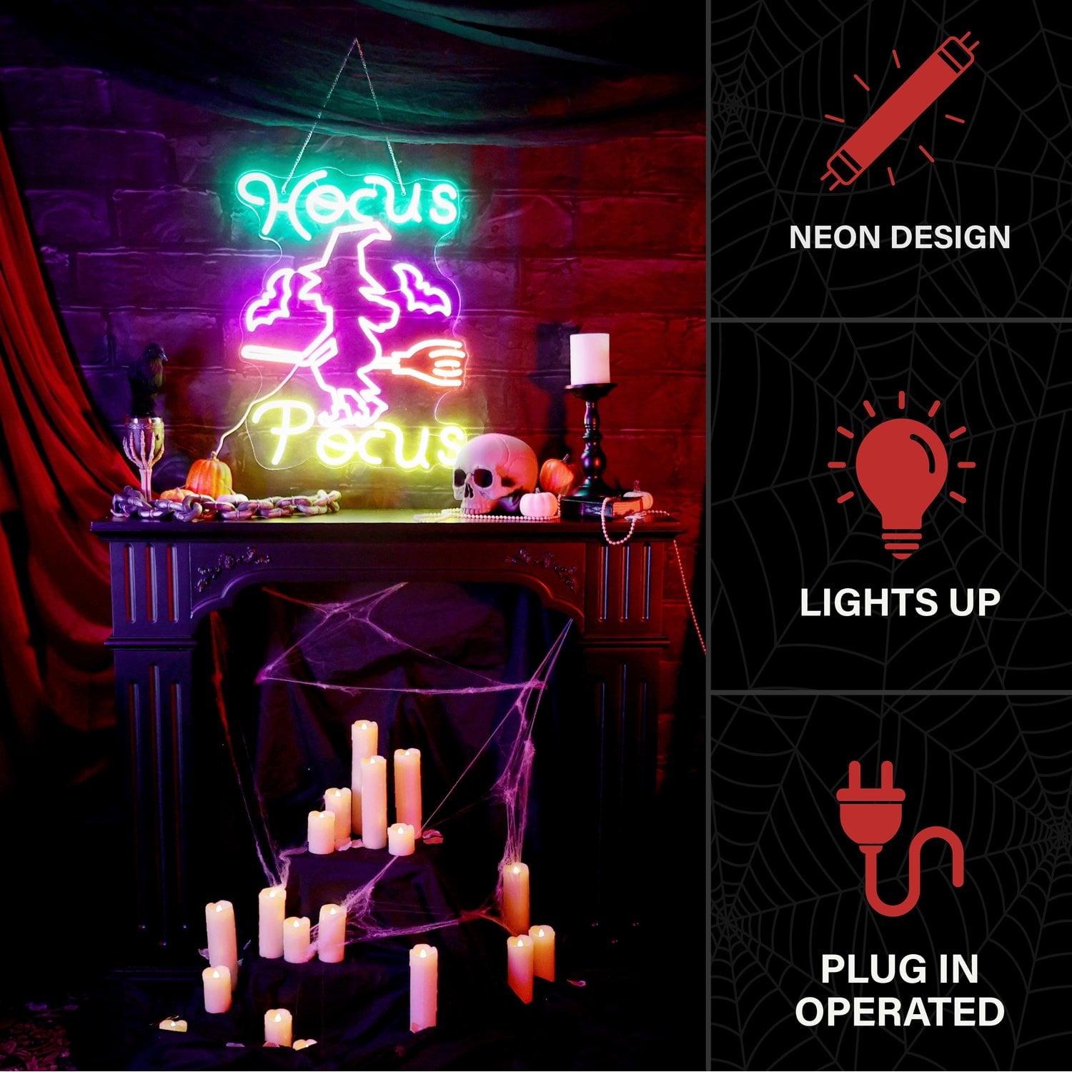 Witch Sign Multicolor Halloween Décor with Neon LEDs, 1.9-Ft