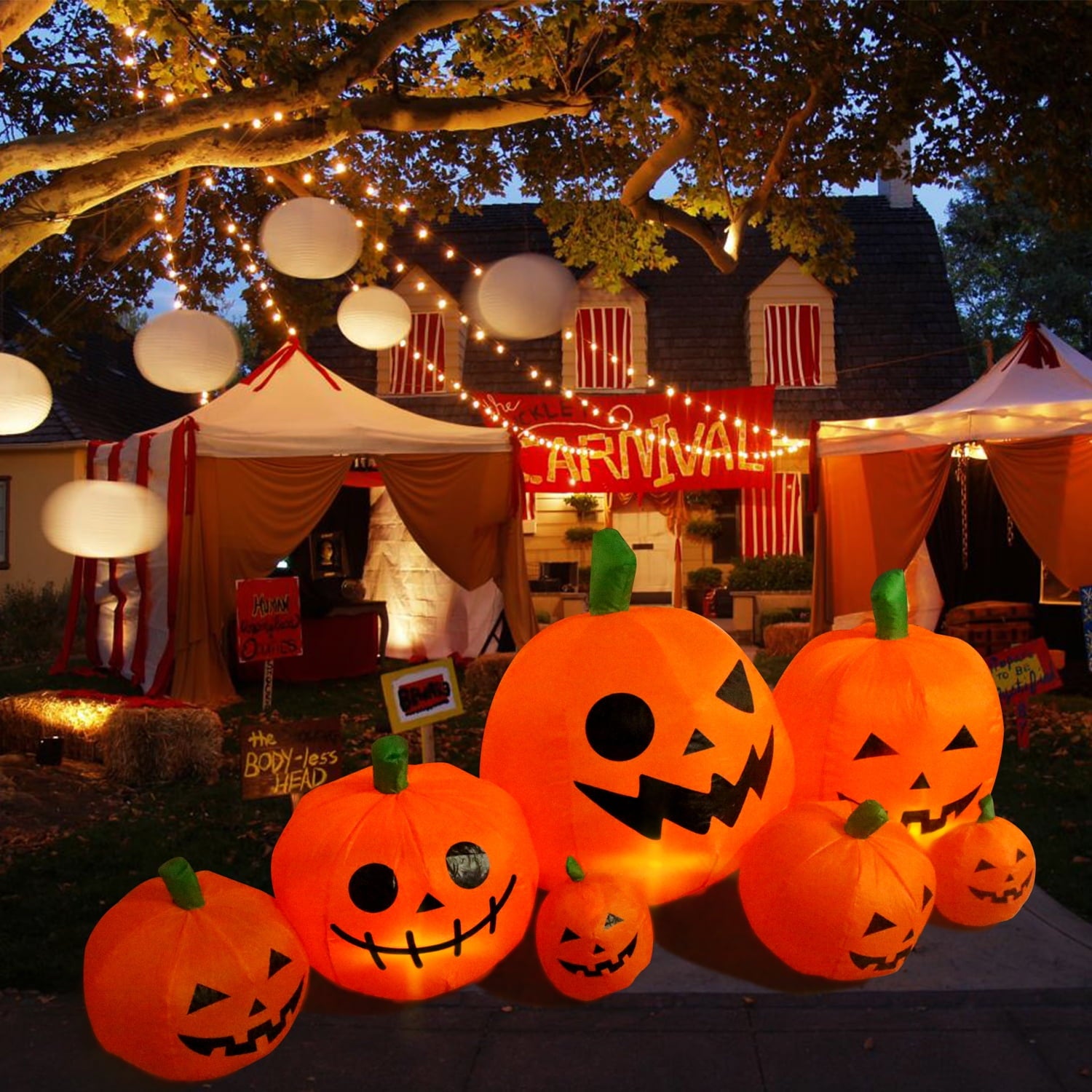 8 ft Halloween Inflatable Pumpkin, Giant Lighted Jack-O'-Lantern Blow Up Yard Decoration Waterproof with LED, Blower, Stakes and Tethers