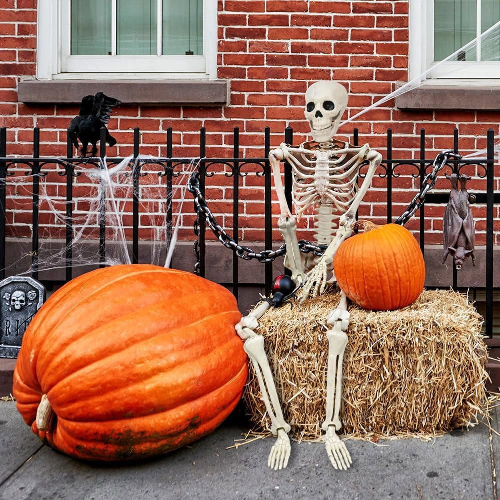 35" Halloween Skeleton Decoration  3 ft Body with Posable Joints for Indoor & Outdoor Yard Patio Lawn Garden Haunted Party Decor