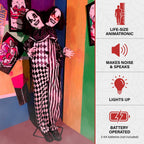 Lifesize 5.5 ft Animatronic Two-Headed Clown with Lights and Sound, Indoor/Outdoor Halloween Decoration, HHCLOWN-37FLSA