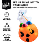 5ft Halloween Inflatables Light up Cute Ghost,Blow Up Ghost Lift Pumpkin Candy Bag with Build-in LEDs for Yard Decorations