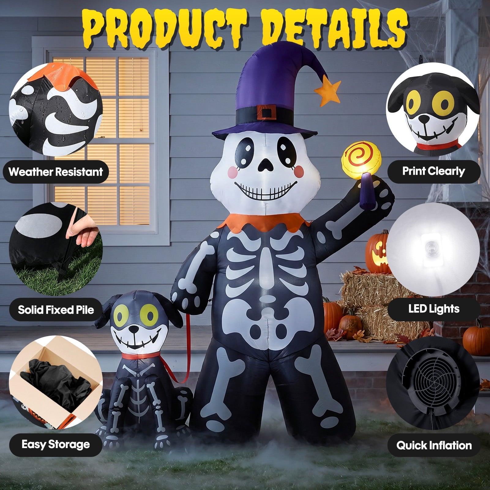 Halloween Inflatables Decorations Skeleton and Dog, Halloween Blow ups Yard Decorations Outdoor for Garden Lawn