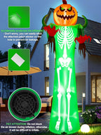 12FT Halloween Inflatable with LED Lights  Giant Pumpkin & Skeleton Outdoor Decoration for Yard, Lawn, Home, & Party  Scary Blow-Up Halloween Holiday Decor