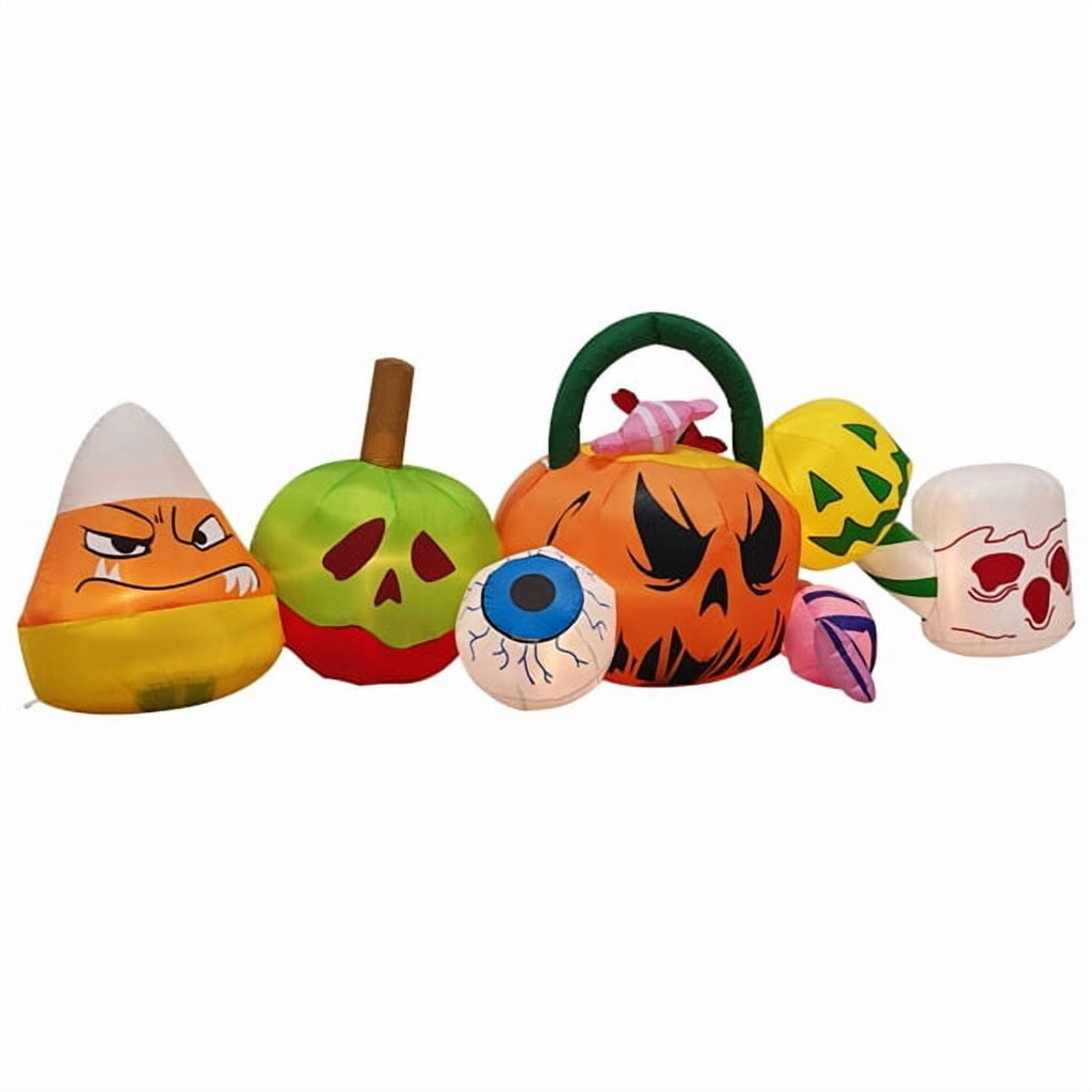 8FT Halloween Inflatable Pumpkin Ghost Scene, Waterproof Polyester, Quick Inflation with Stakes/Ropes for Yard/Garden/Indoor